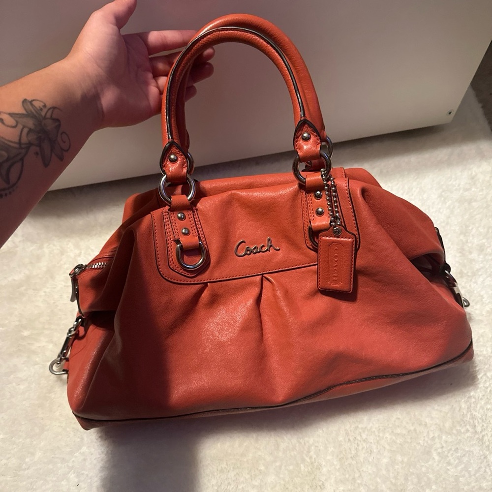 Coach Orange Leather Satchel Handbag